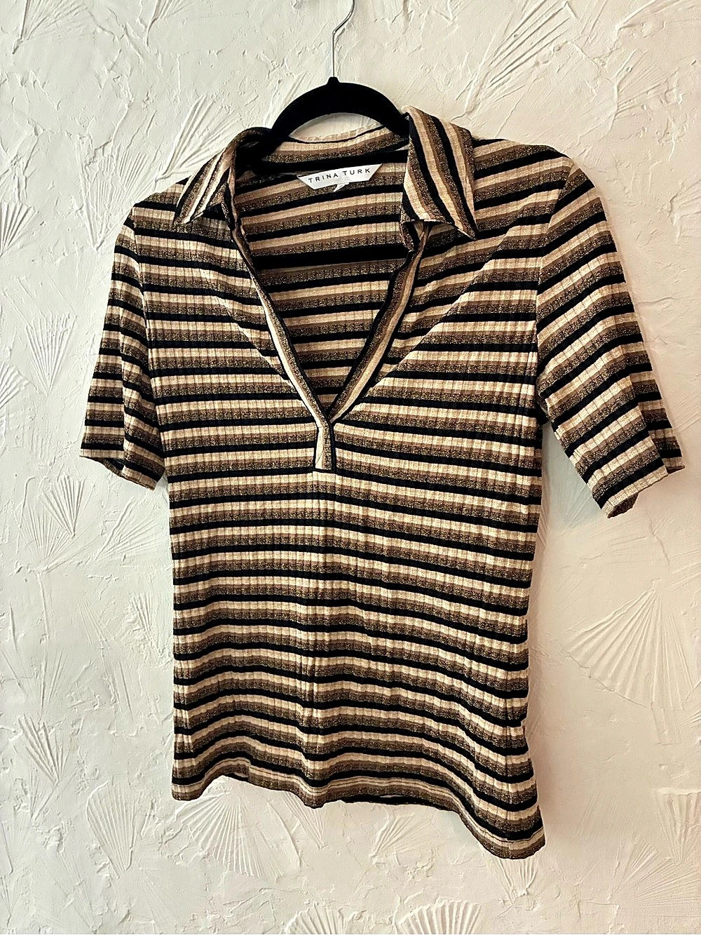 Trina Turk Striped Short Sleeve Top in Brown & Black